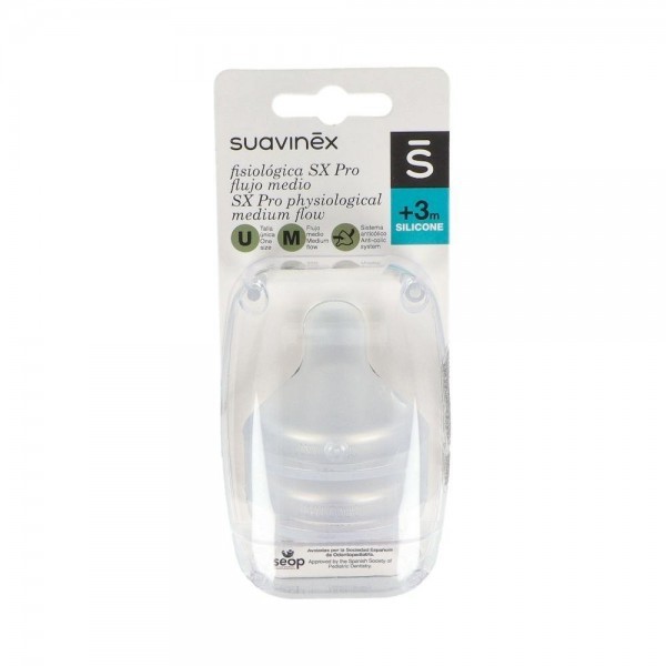 Tetina Fisiologica Suavinex Flujo M T/U Silicona +3 Meses 2 U